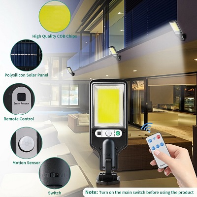 117cob Outdoor Solar Wall Lamp Ip65 Waterproof 3 Modes Remote