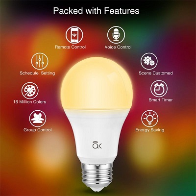 9W Smart Light Bulb Full Color Changing Dimmable WiFi 2.4GHZ