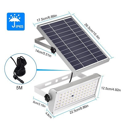 Lampe de projecteur à énergie solaire 65LEDs 12W avec télécomman